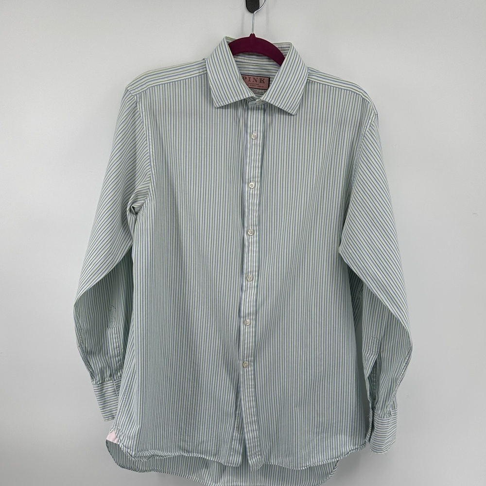 Thomas Pink Business Timeless Modern Dress Button Up Striped Casual Shirt Sz15.5